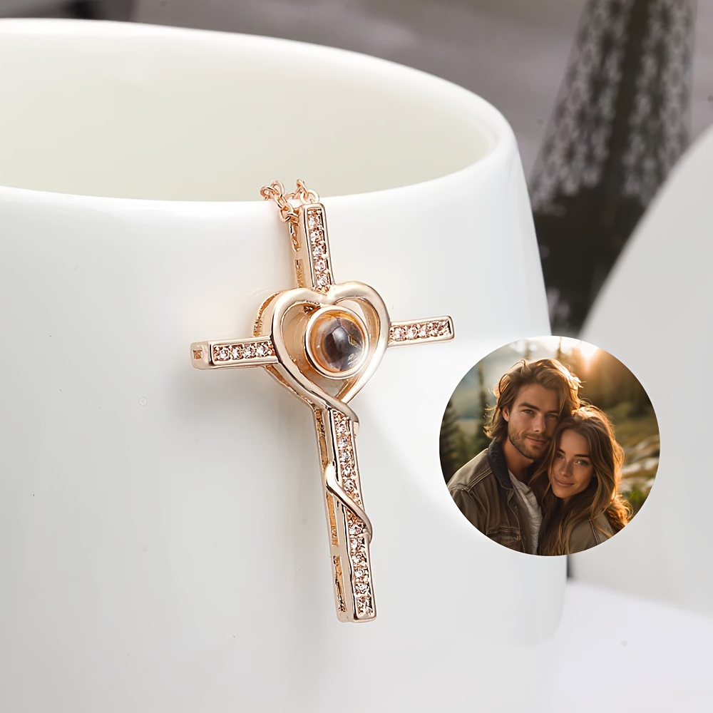 Customized Projection Copper Necklace Love Cross Pendant